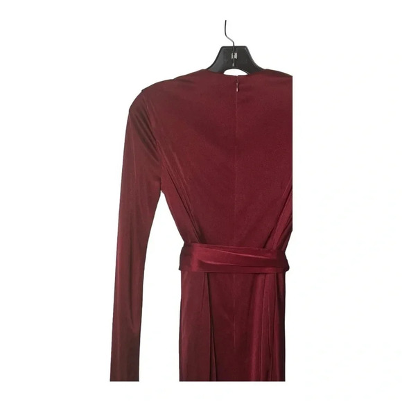 0388W.‎ ALTUZARRA FOR TARGET SATIN WRAP DRESS SIZE 4 MAROON IN COLOR; WITH BELT - Picture 10 of 11